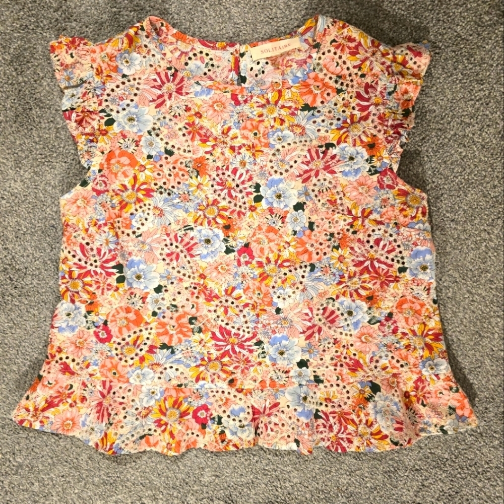 Solitaire Spring Floral Ruffle Sleeve & Waist Detail Embroidery Size Small